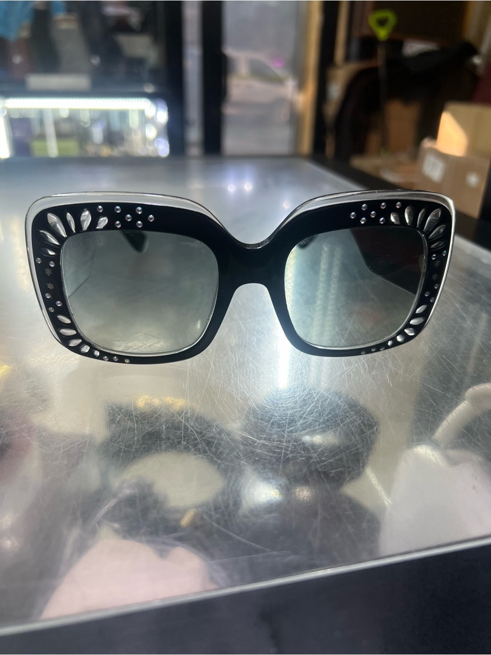 Gucci Black Crystal-Embellished Square Sunglasses